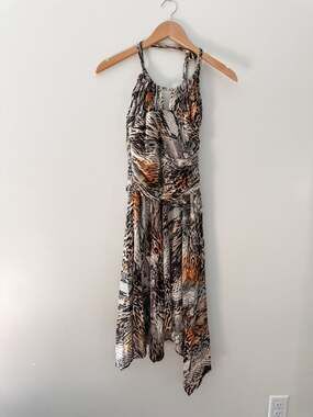 Y2K Designer Mary L Couture Animal Print Halter Dress Size 8, medium , cotton